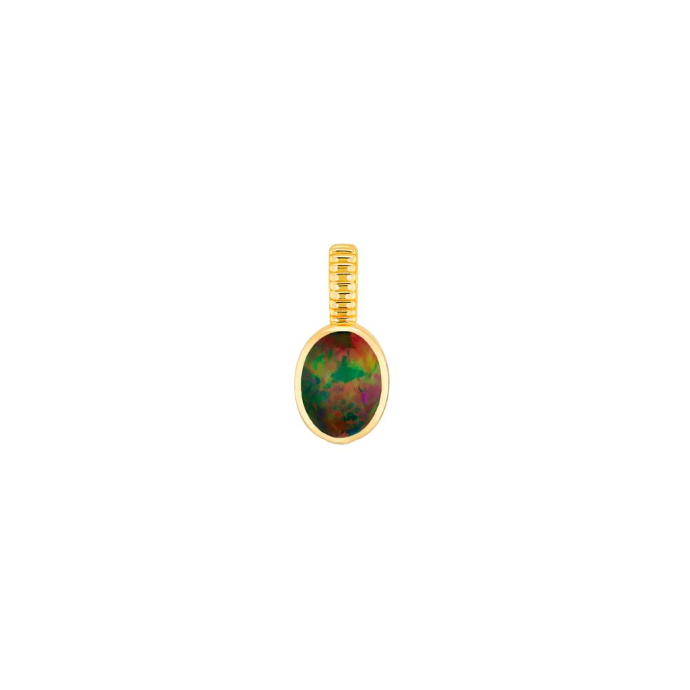 Viltier 18k Yellow Gold Oval Black Opal Bezel Set Birthstone Charm